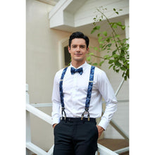 HISDERN Herren Hosenträger Set mit Fliege und Einstecktuch Blau Floral