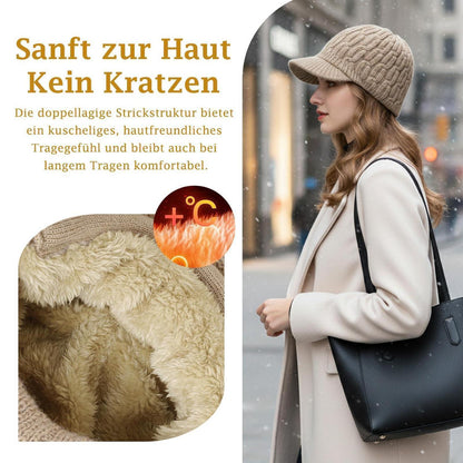Strickmütze Damen mit Schirm aus Merinowolle, warm & bequem