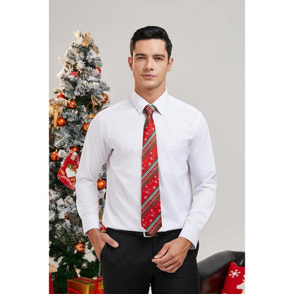 Herren Weihnachts Krawatte & Einstecktuch Set Schneeflocke Rot/Grün