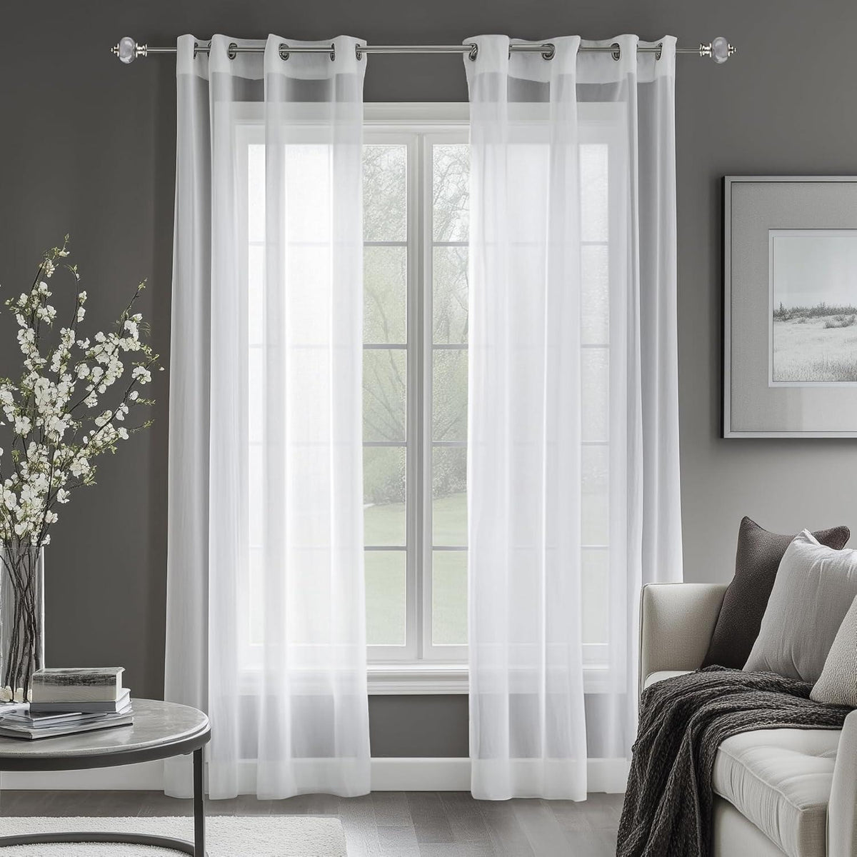 Transparente Voile Gardine Leinenoptik 240x140 Weiß 2er Set