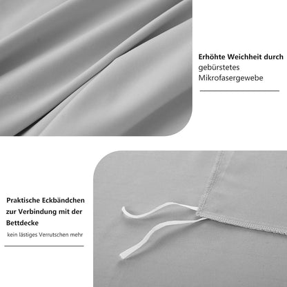 Bettwäsche 220x240 3tlg. Set Grau Mikrofaser Weich Bügelfrei