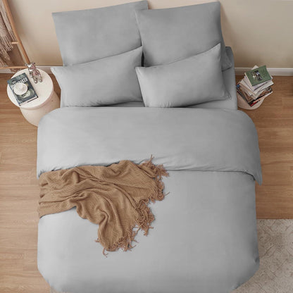 Bettwäsche 200x220 Grau mit Kissenbezügen aus Mikrofaser weich und pflegeleicht