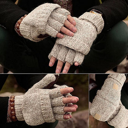 Damen Fingerlose Strickhandschuhe mit Klappfinger Vintage-Beige