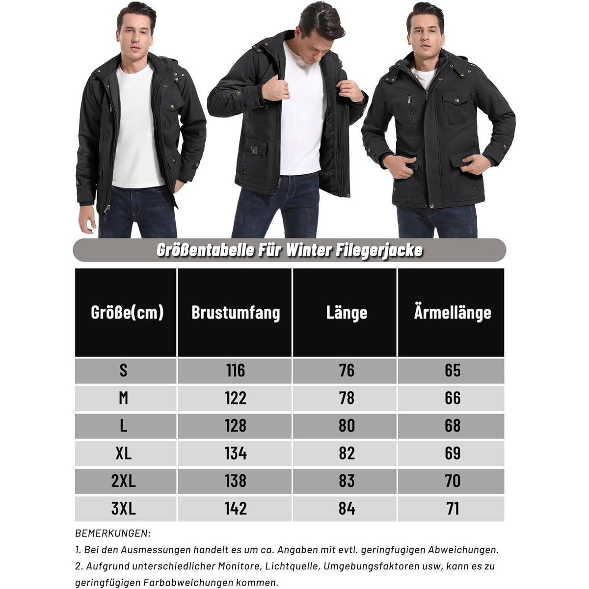 Herren Winterparka mit Kapuze – Warm gefüttert & Vieltaschen