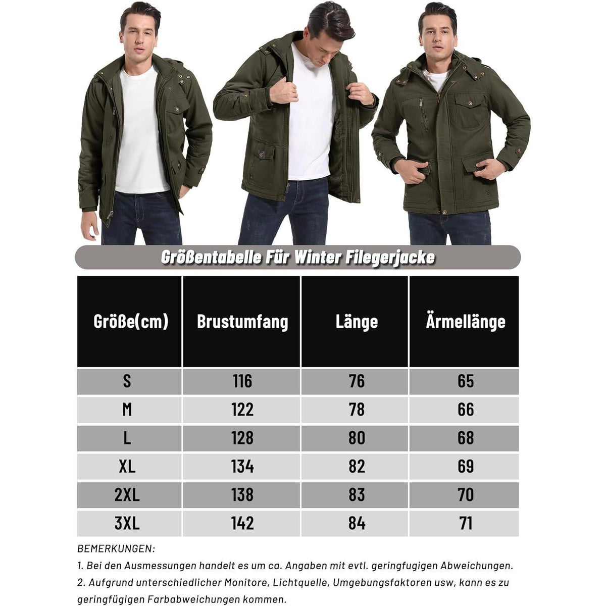 Herren Winterparka mit Kapuze & Cargo Taschen Dunkeloliv
