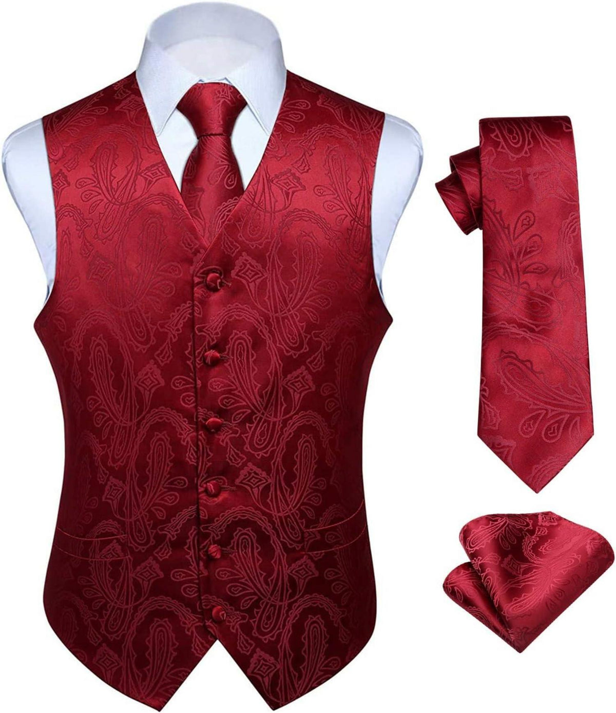 Hochzeit Herren Weste Krawatte Einstecktuch Set Jacquard Anzug