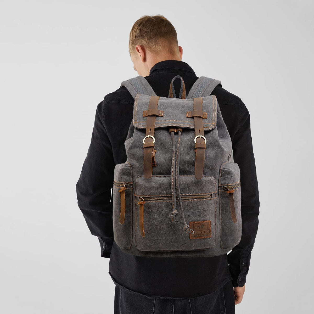 Leinwand Rucksack 15.6 Zoll Laptop Daypack Grau