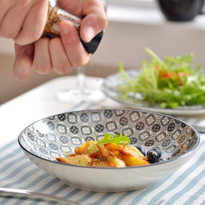 12-tlg. Porzellan Suppenteller Set Schwarz Creme