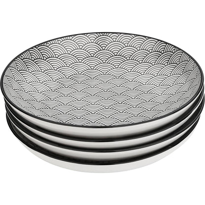 12-tlg. Porzellan Suppenteller Set Schwarz Creme