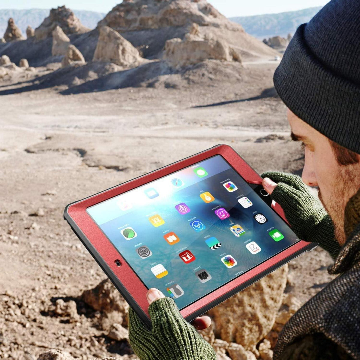 iPad 9.7 Hülle mit Displayschutz Rot Metallik