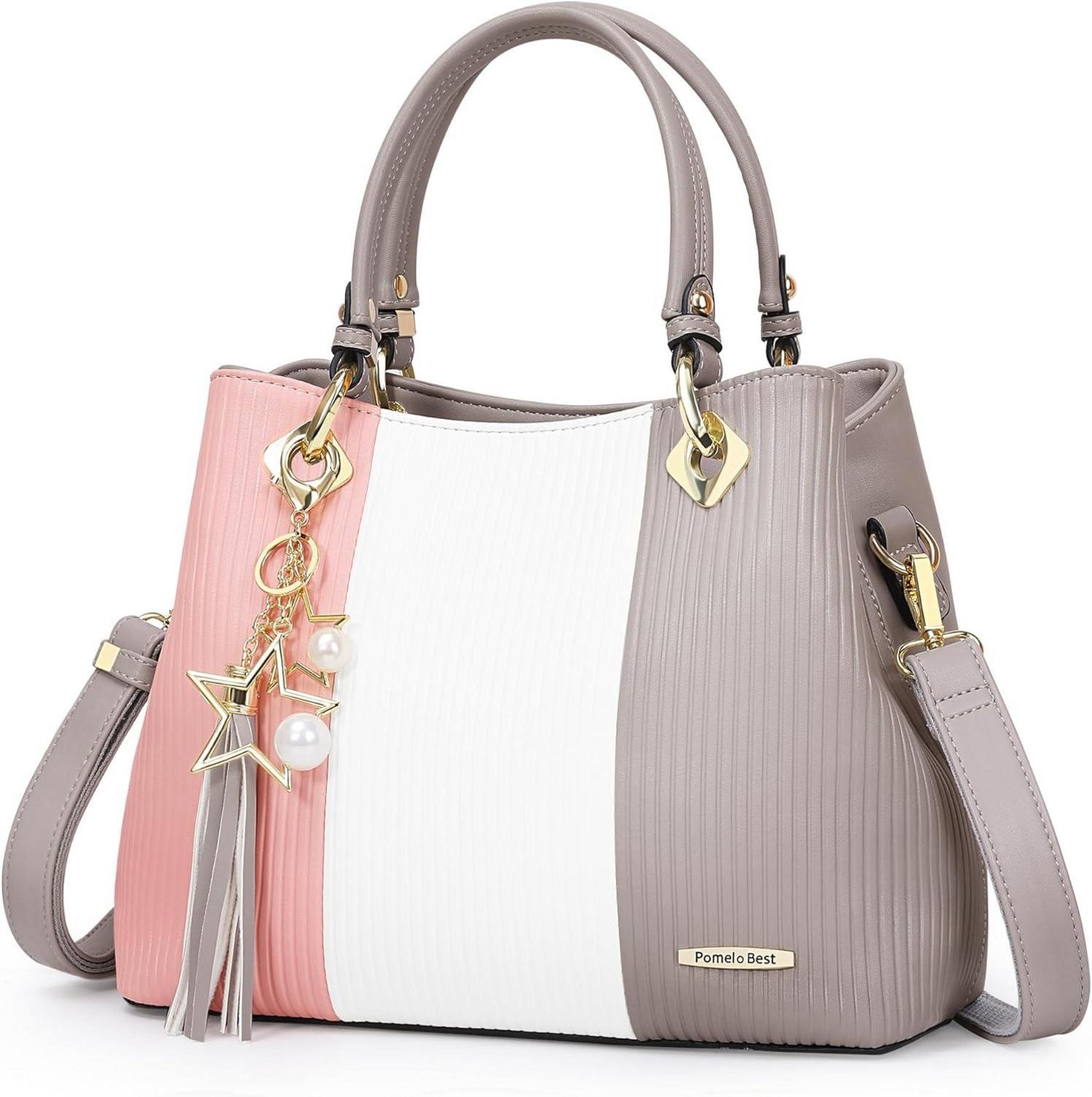 Multifunktionale gestreifte Damen Handtasche mit mehreren Innentaschen