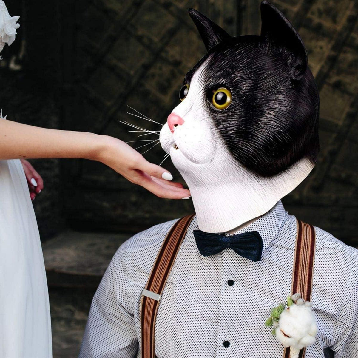 Nette Katze Halloween Latex Maske Schwarz Weiß Tierkopf Vollmaske