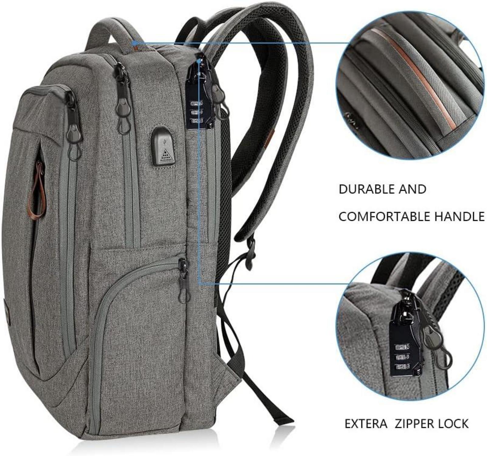 KROSER Laptop Rucksack 17,3 Zoll Multifunktion wasserabweisend Grau