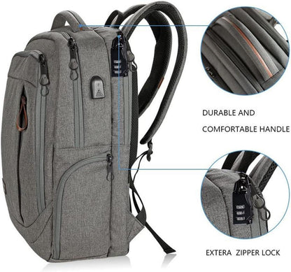 KROSER Laptop Rucksack 17,3 Zoll Multifunktion wasserabweisend Grau