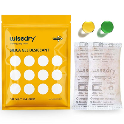 Silicagel Trockenmittel 50g (4er Pack) mit Feuchtigkeitsanzeige