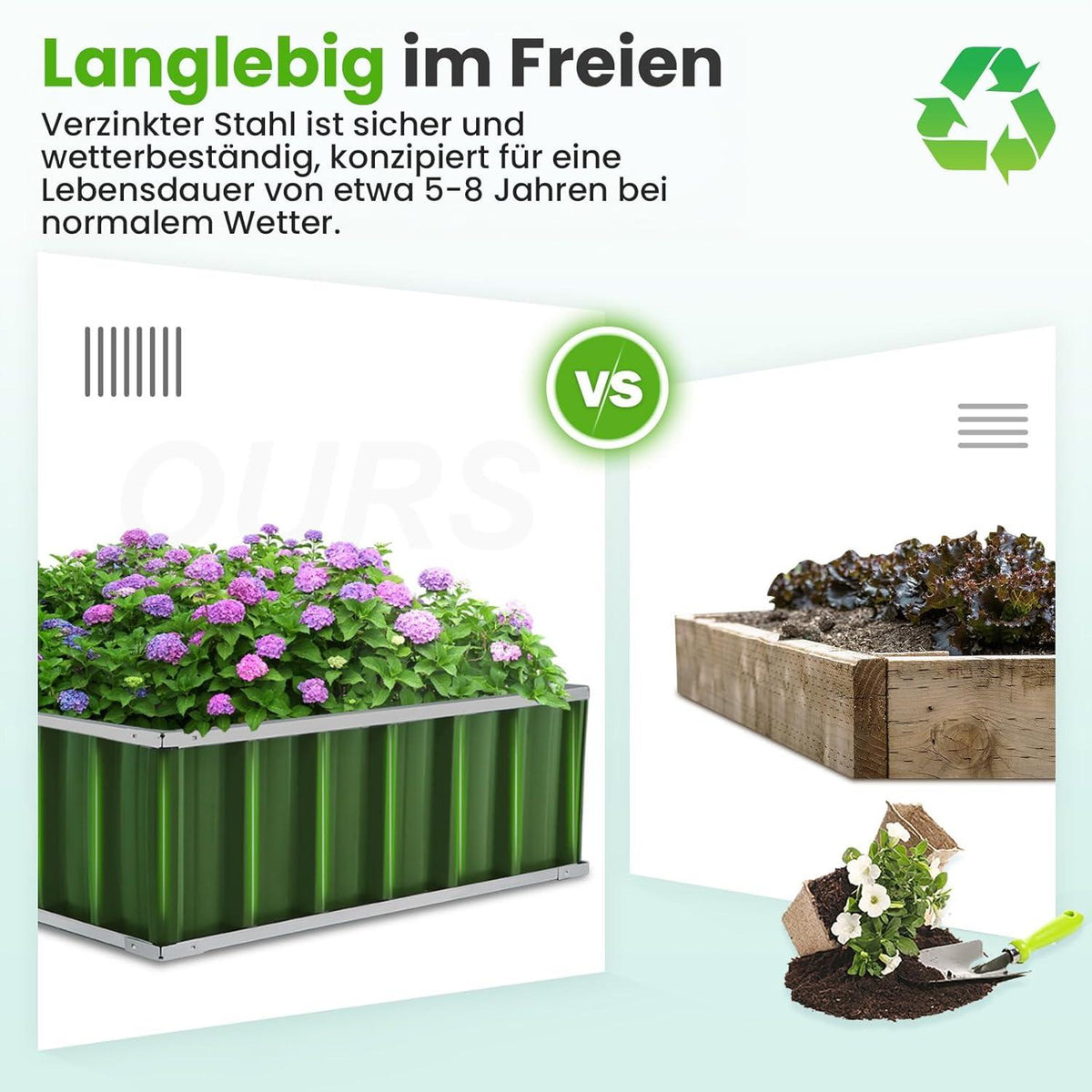 Hochbeet Metall 174x90x30cm Pflanzkübel Blumenkasten Garten Verzinktem Stahl