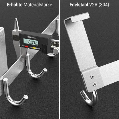 Edelstahl Türgarderobe mit 8 Haken, Türhänger ohne Bohren 2cm - Silber
