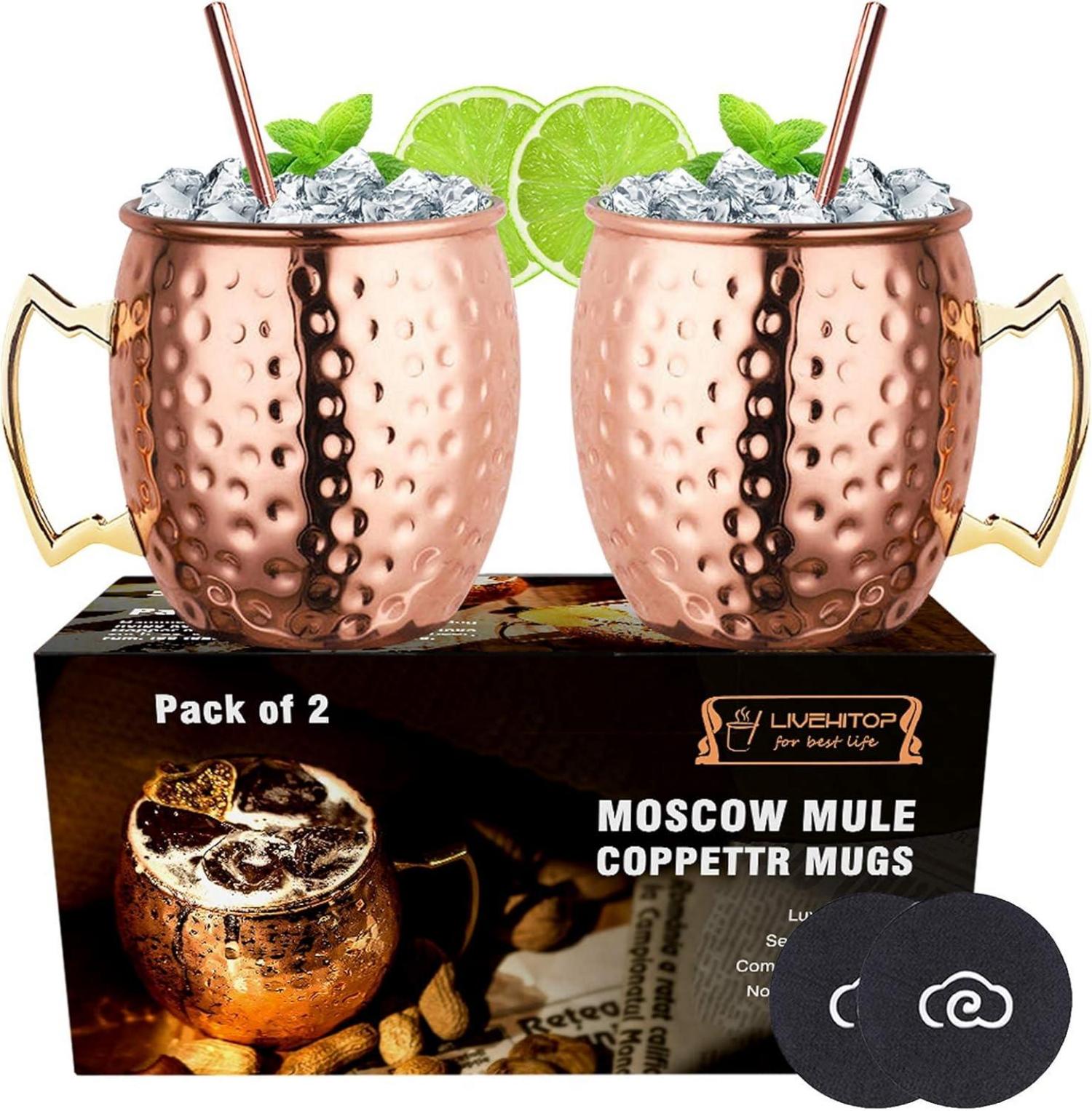 Moscow Mule Kupferbecher Set 2er Pack 19.5 Oz Cocktail Bar Party