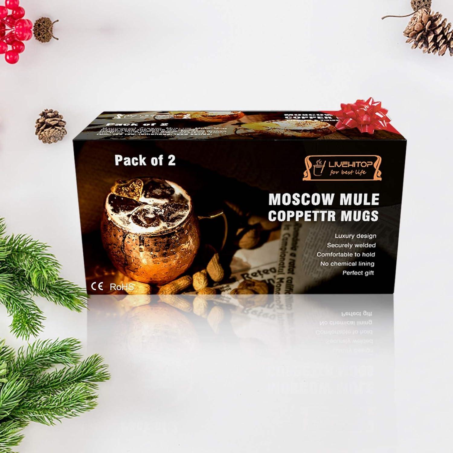 Moscow Mule Kupferbecher Set of 2, 19.5 Oz mit Untersetzer Cocktail