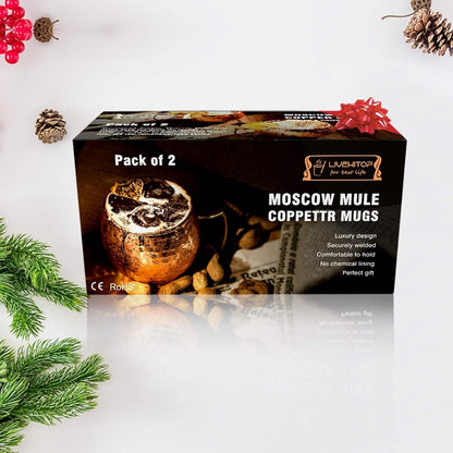 Moscow Mule Kupferbecher Set of 2, 19.5 Oz mit Untersetzer Cocktail