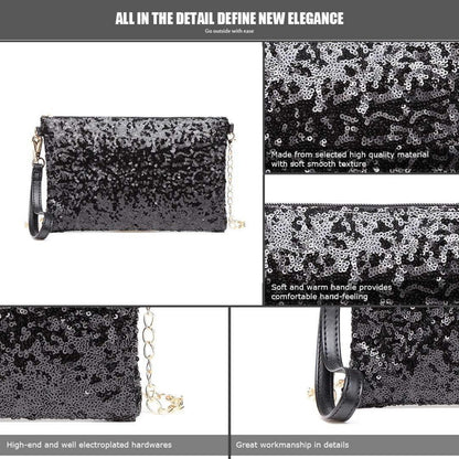 Miss Lulu Damen Mini Pailletten Clutch Umhängetasche 25 x 15 cm