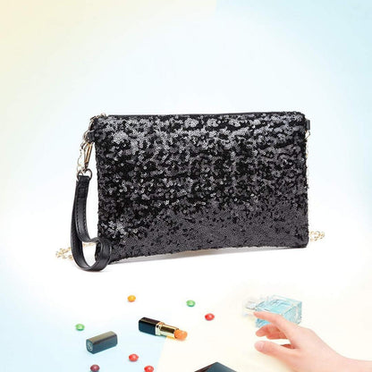 Damen Pailletten Clutch Umhängetasche Party Schultertasche Blau