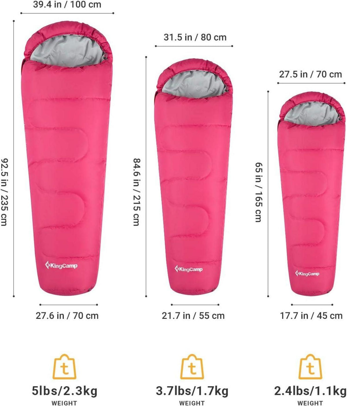 Mumienschlafsack KingCamp 3-4 Jahreszeiten Kälte 165 x 70 cm