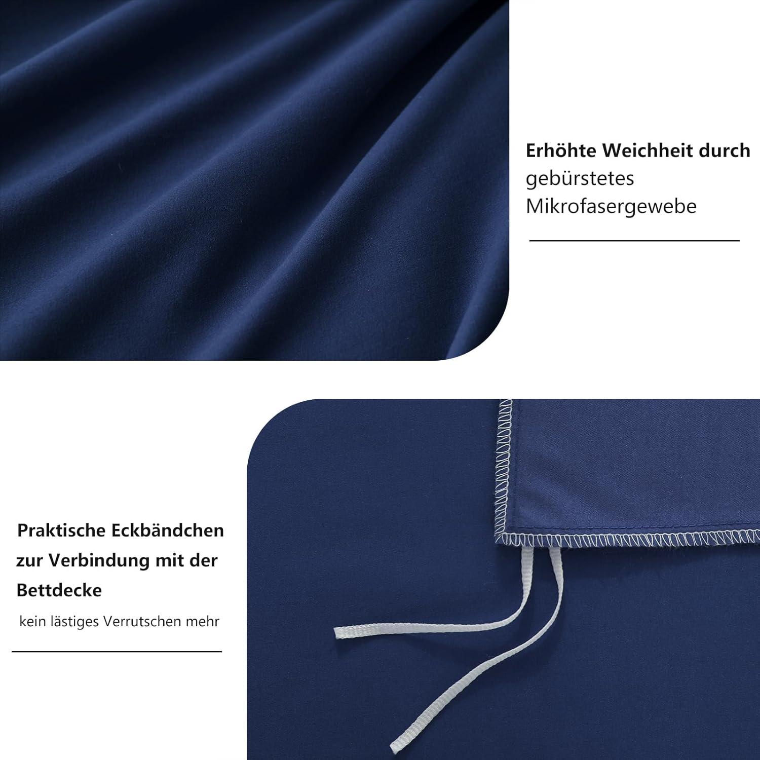 Bettwäsche 135x200 4teilig Blau Mikrofaser Reißverschluss