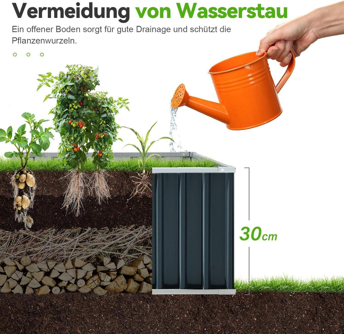 Hochbeet verzinkt 258x90x30cm Pflanzkübel mit T-Etiketten Grau