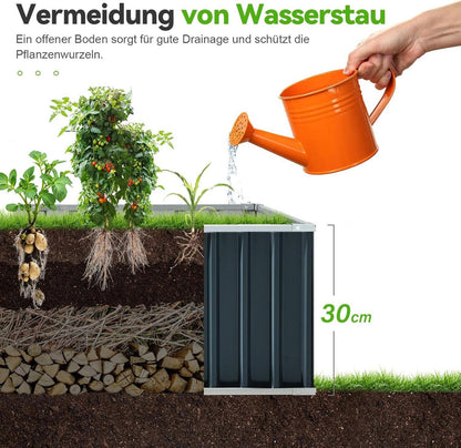 Hochbeet verzinkt 258x90x30cm Pflanzkübel mit T-Etiketten Grau