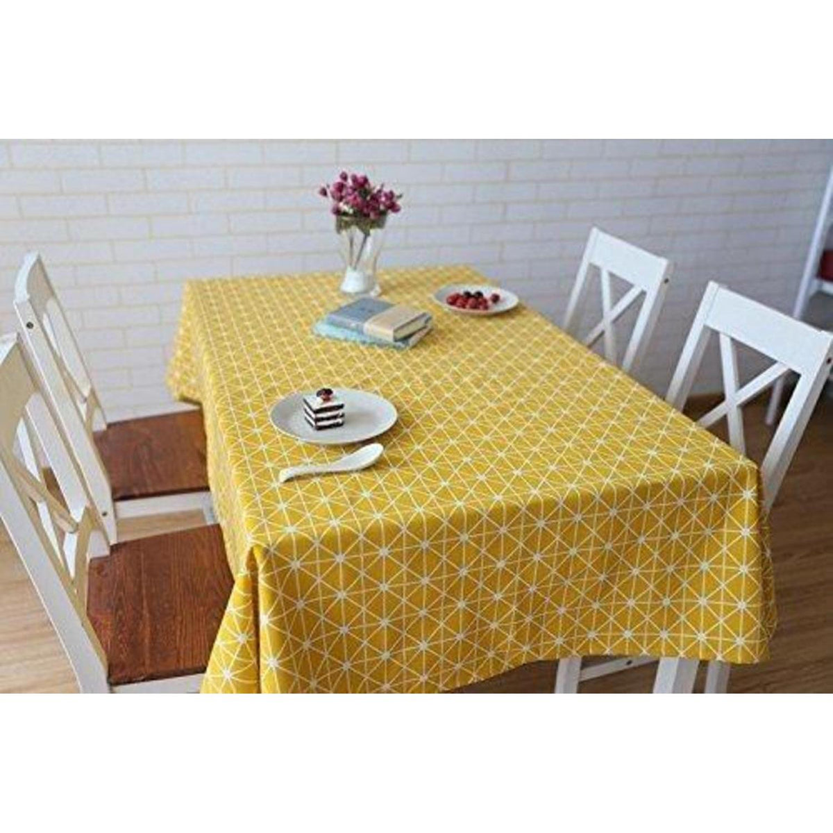 Baumwoll-Leinen Tischdecke Rechteckig Gelb 140x140 cm