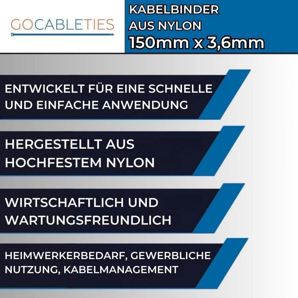 100 Kabelbinder 150mm, Weiß/Transparent, 18,2 kg Zugfestigkeit