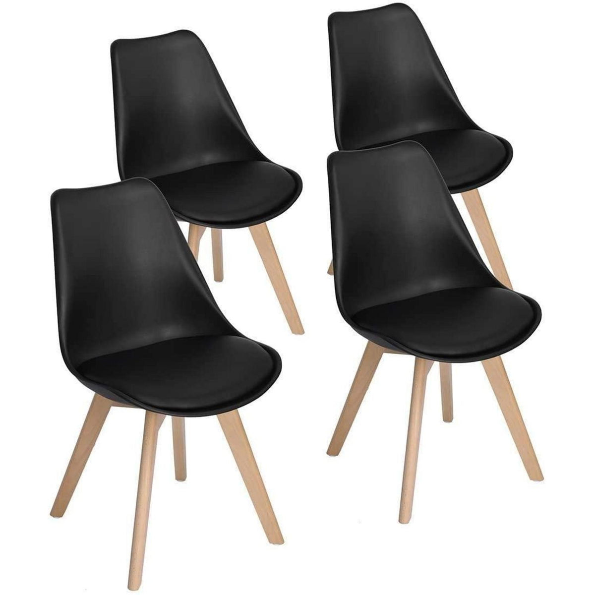 Esszimmerstühle Set 4er – Schwarz, Buchenholz in Lederoptik
