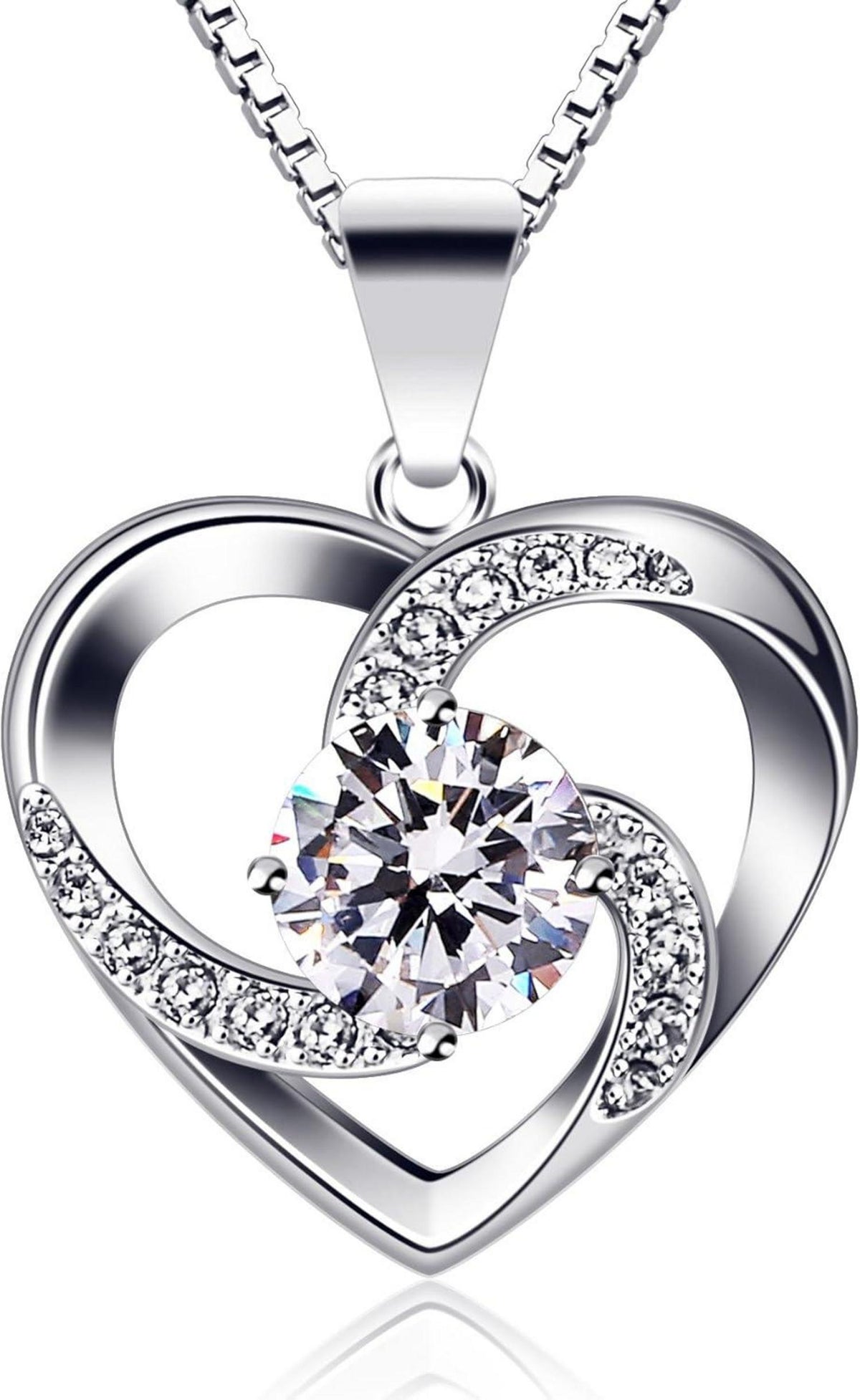 Herz Halskette 925 Sterling Silber Zirkonia Anhänger 45cm