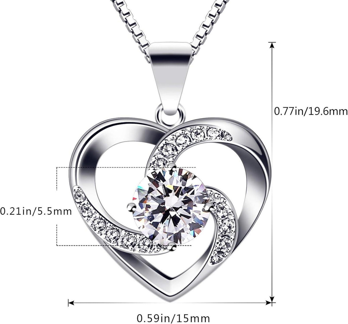 B.Catcher Damen Halskette 925 Silber Herz Anhänger Zirkonia 45cm