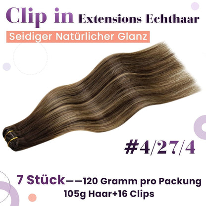 Echthaar Clip-In Braun 55cm – Haarverlängerung Balayage