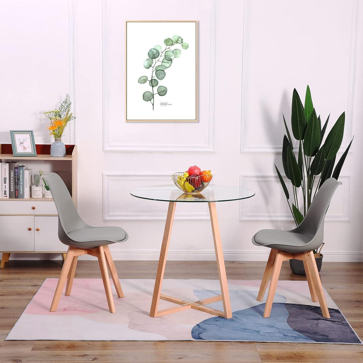 Esszimmerstuhl Tulpenstuhl Grau, 2er Set mit Holzbeinen