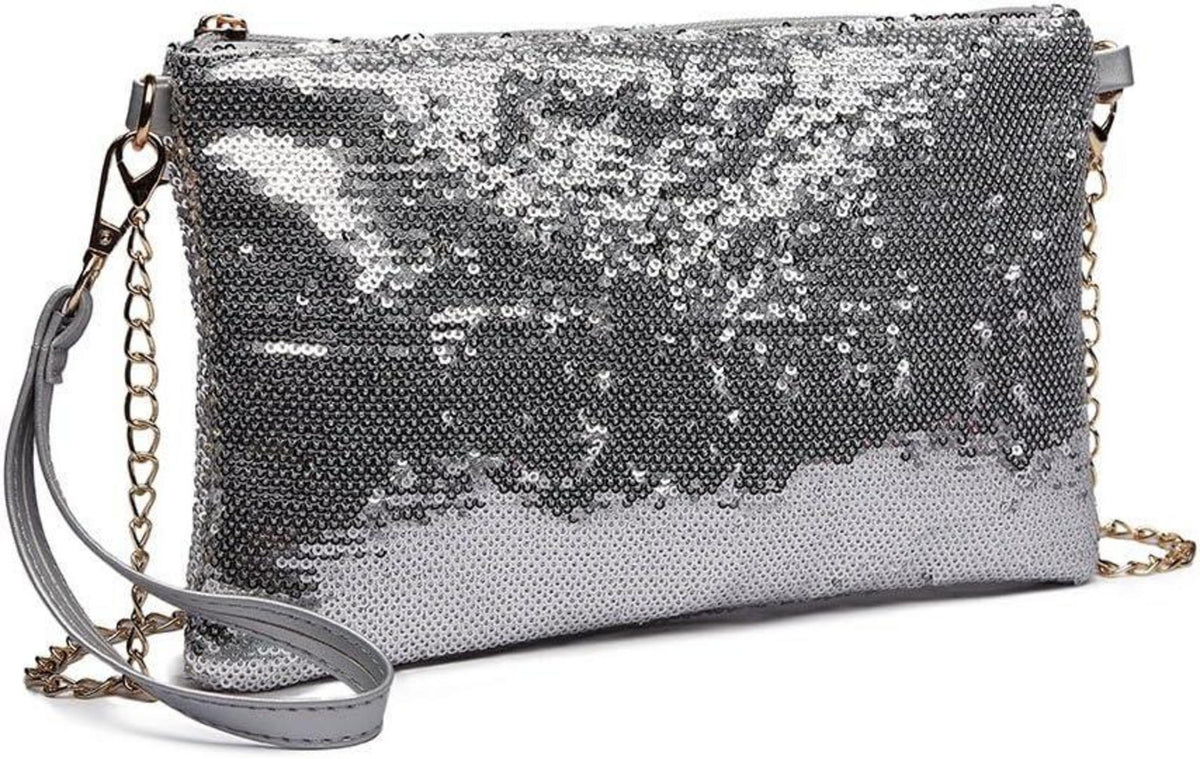 Miss Lulu Damen Glitzer Clutch Mini Umhängetasche Party