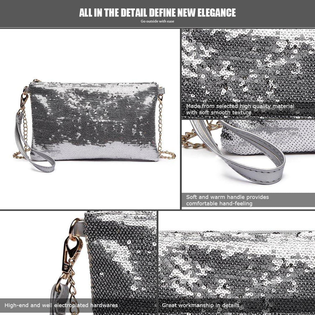 Miss Lulu Mini Pailletten Clutch Damen Umhängetasche Partytasche