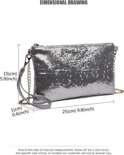 Miss Lulu Damen Pailletten Mini Umhängetasche Schultertasche