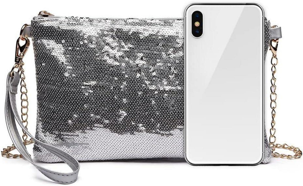 Miss Lulu Damen Pailletten Mini Umhängetasche Schultertasche