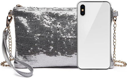 Miss Lulu Damen Pailletten Mini Umhängetasche Schultertasche