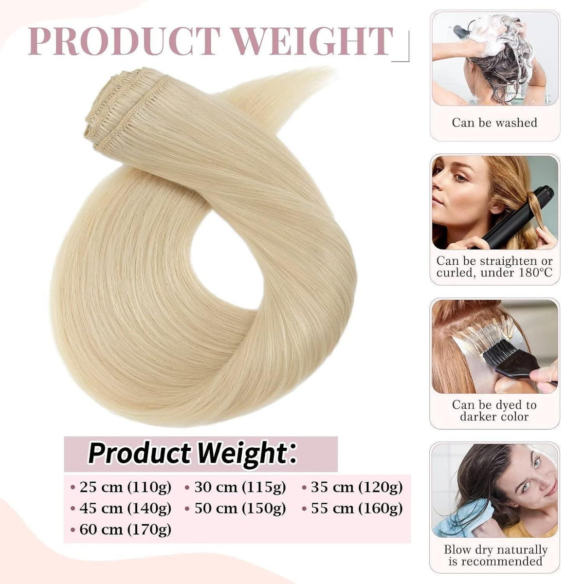 Echthaar Clip-Ins Blond 55 cm – Remy Hair, Volle Länge