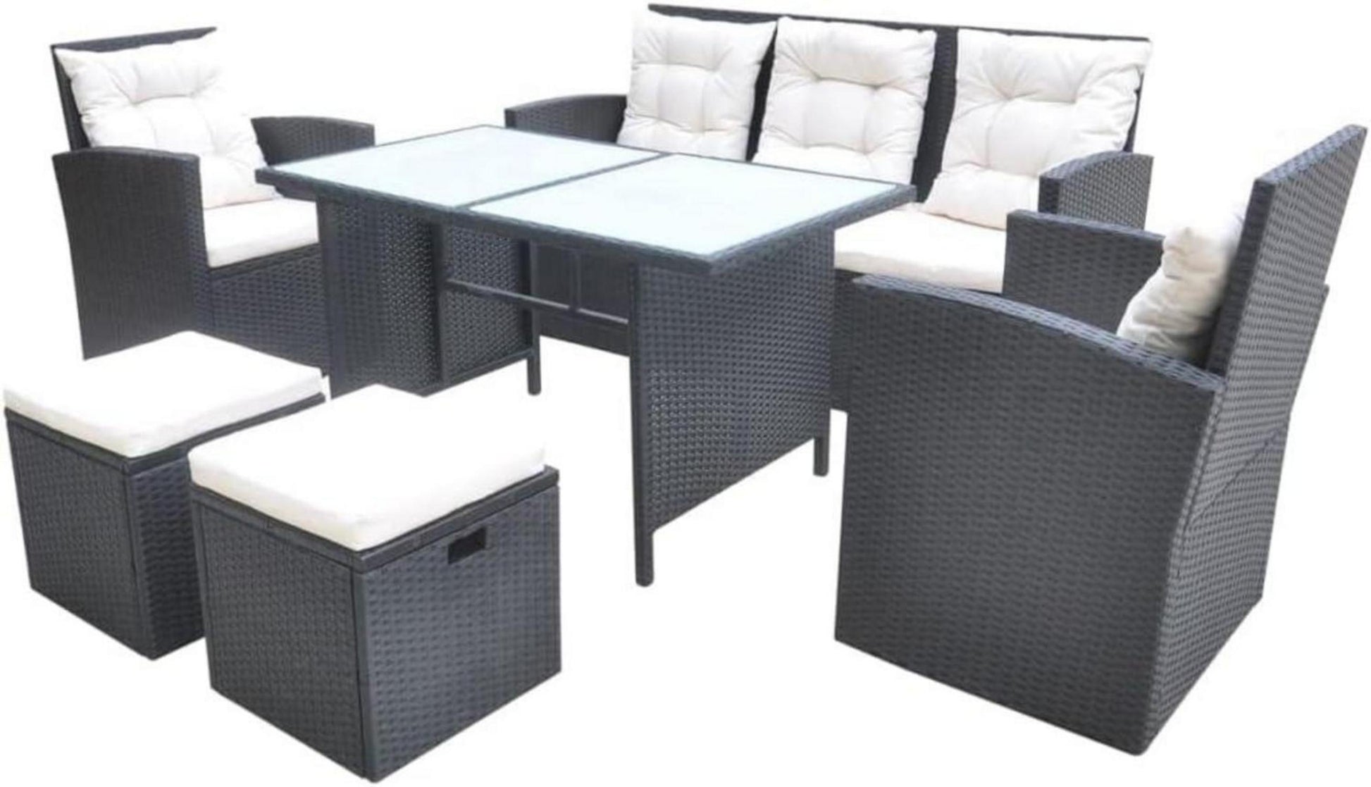 vidaXL Poly Rattan Gartenmöbel Set 6-tlg. inkl. Kissen und Tischplatte