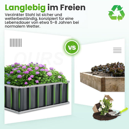 Hochbeet Metall 174x90x30cm Pflanzkübel Blumenkasten Verzinkter Stahl