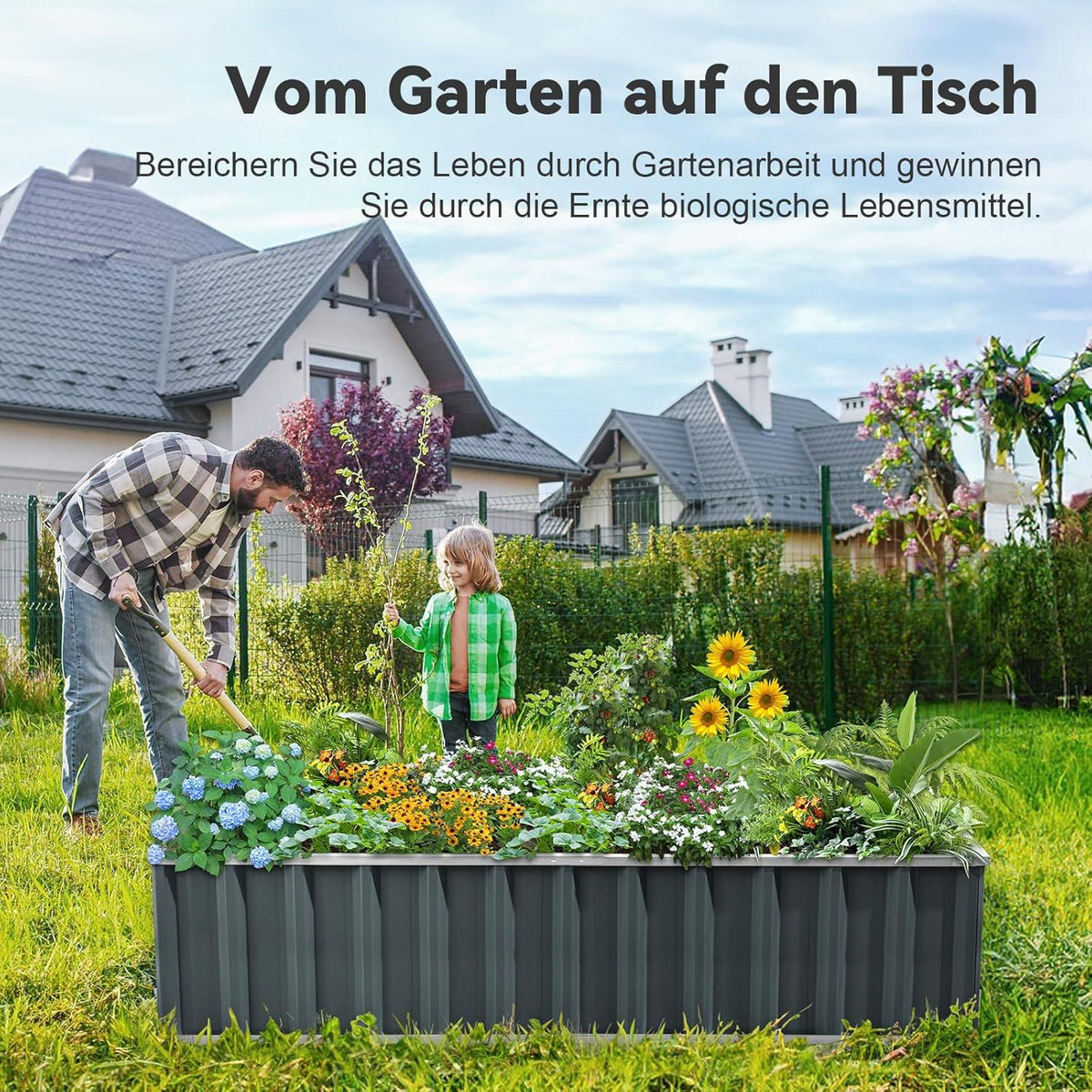 KING BIRD Hochbeet Metall 174x90x30cm Grau für Garten Pflanzkübel Blumenkasten