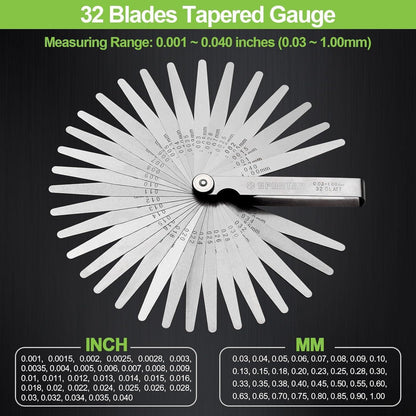 Fühlerlehre 32 Klingen 0,03-1,00mm Edelstahl Metrisch/Imperial