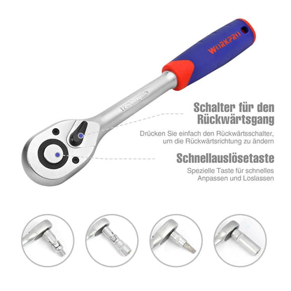 Steckschlüsselsatz 108-teilig mit Knarre und Bitsatz für Auto