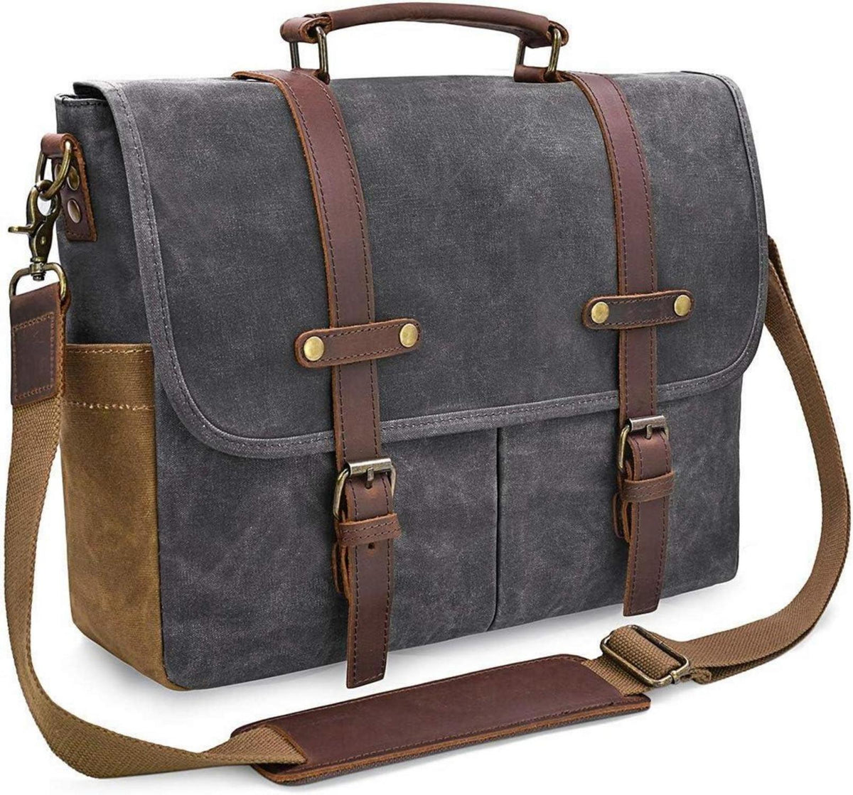 Umhängetasche Herren Laptoptasche vintage Canvas wasserdicht 15.6 Grau