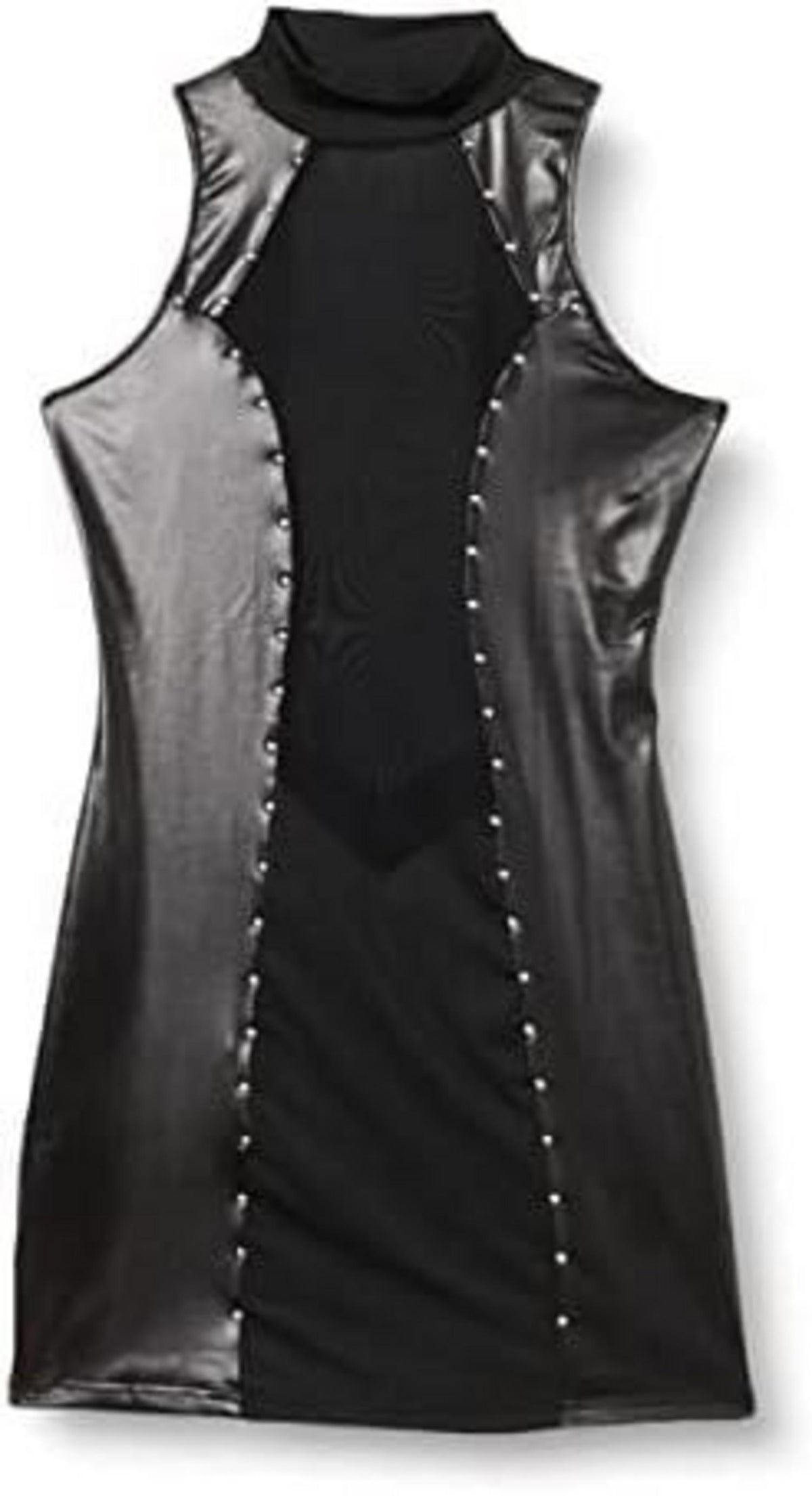 Damen Sexy Lackleder Minikleid Nieten Stretchkleid Schwarz XL